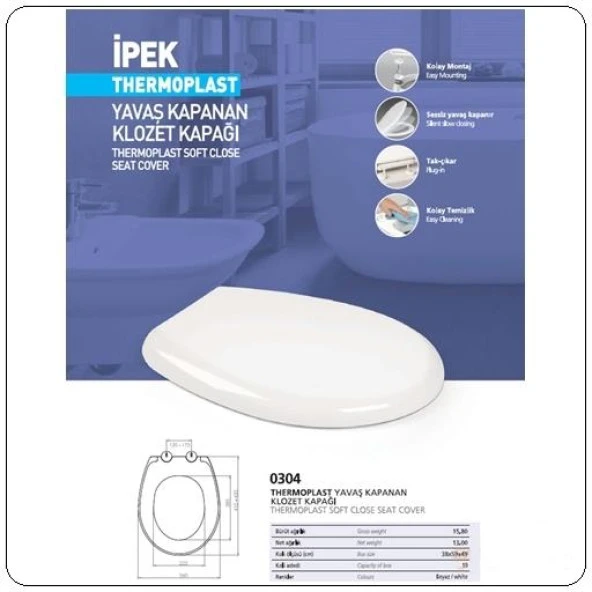 NKP İpek Thermoplast Yavaş Kapanır Üstten Sıkmalı Klozet Kapağı ürün görseli 1