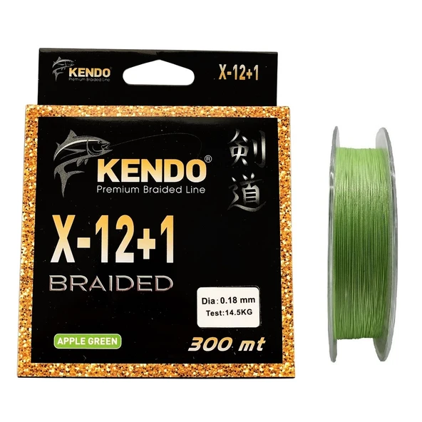 Kendo X-12+1 Braided 300mt 0.18mm Apple Green Örgü İp Misina ürün görseli 1