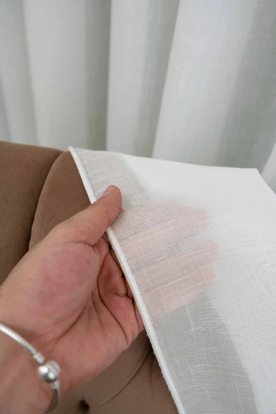 Ekru Keten Tül Perde 2 Kat Pileli Tül Perde - Resim 3