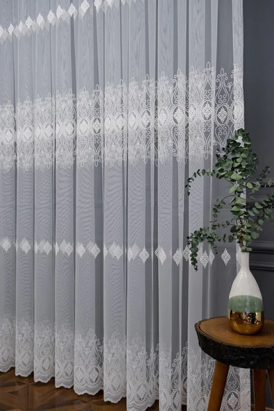 Brillant Damask Mentol Salon Tül Perde Model Tasarım Çeşit Renk Tül 3 Katpileli ürün görseli 1