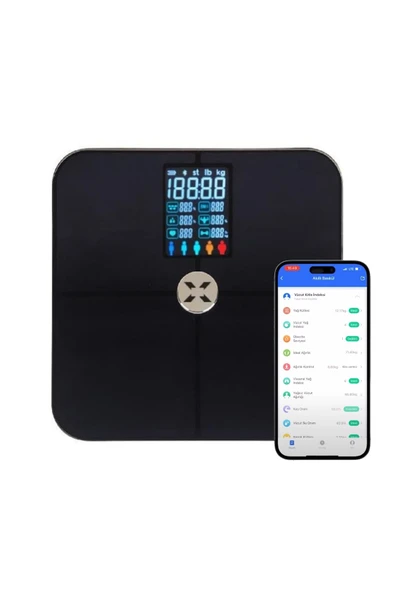 Xenon Smart Akıllı Tartı ,17 Temel Vücut Analizi, Nabız Ölçer, Mobil Kontrol, Dijital Baskül (Siyah - X8702) ürün görseli 1