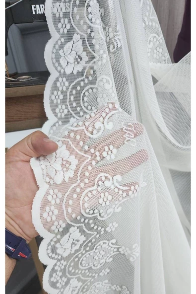 Sade Etek Nakışlı Ekru Örme 1/3 Kat Pileli Tül Perde ürün görseli 1