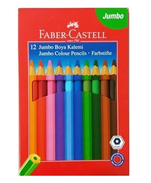 Faber Castell Jumbo Kuru Boya Kalemi Üçgen 12Li ürün görseli 1