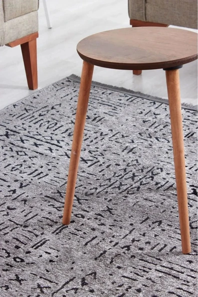 İskandinav Desen Açık Gri Renkli Makinada Yıkana Bilir Şönil Kilim Kaymaz Taban Makina Halısı ürün görseli 1