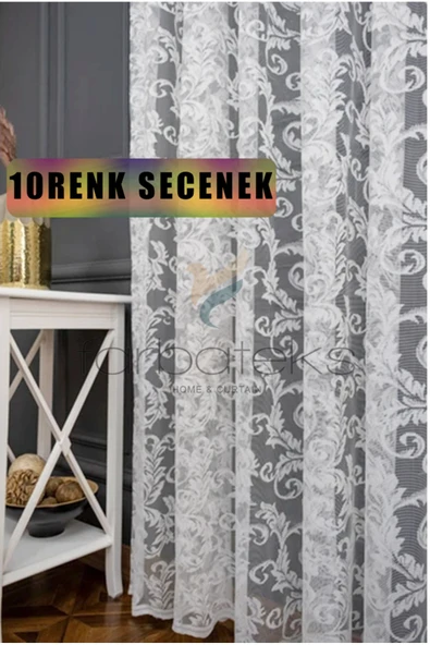 Klasik Şal Desen Kırık Beyaz Renk Desen Tasarım 2 Kat Pileli Tül Perde ürün görseli 1