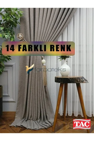 Açık Gri Keten Fon Perde 1e3 Dökümlü Pileli Fon Perde ürün görseli 1