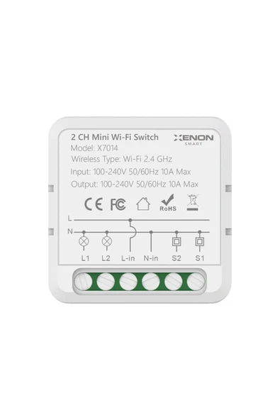 Xenon Smart Akıllı Anahtar Wifi, Bluetooth, 2 Kanal, Sıva Altı Çiftli Işık Anahtarlı, Akıllı Röle (X7014) ürün görseli 1