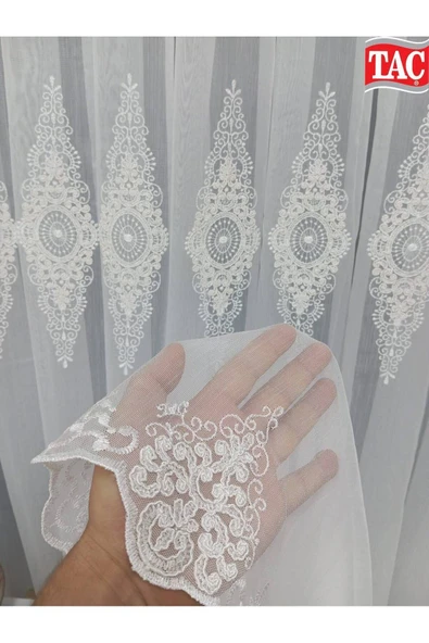 Nakışlı Kort Damask Salon Model Tarz Tasarım Opitima Exculusive 1e3Kat Pileli Tül Perde ürün görseli 1