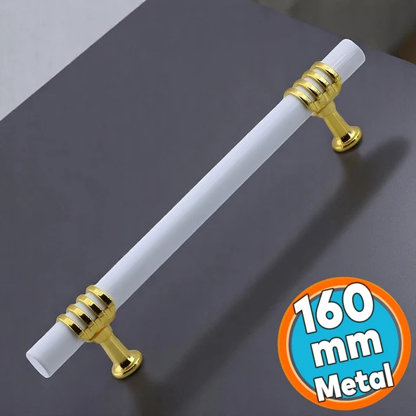 Mobilya Mutfak Dolabı Çekmece Dolap Kulpları Kapak Kulpu Kulbu Beyaz Altın 160 mm Metal Kulp ürün görseli 1