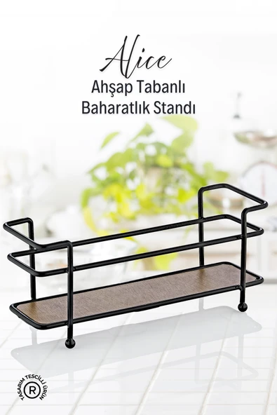 Ahşap Tabanlı Metal Baharatlık Standı- Baharatlık Düzenleyici Organizer ürün görseli 1