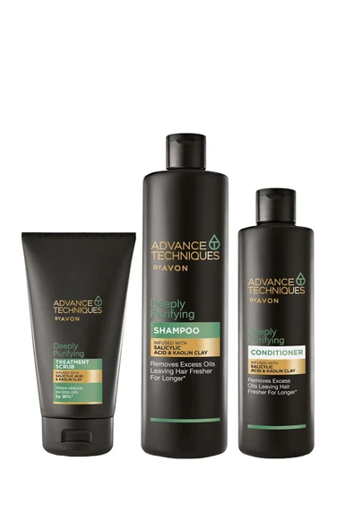 Advance Techniques Yağlı Saçlar için Şampuan Saç Kremi ve Scrub Paketi ürün görseli 1