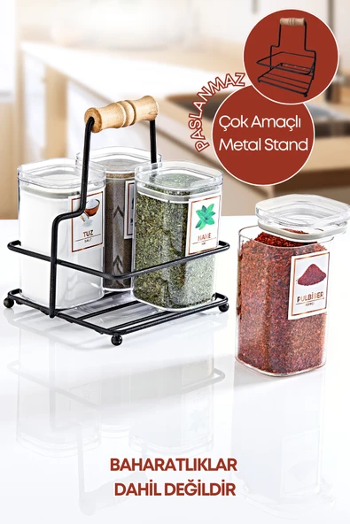 Çok Amaçlı Ahşap Kulplu Metal Stand Düzenleyici Organizer -Baharatlık- Sosluk-Makyaj Düzenleyici ürün görseli 1