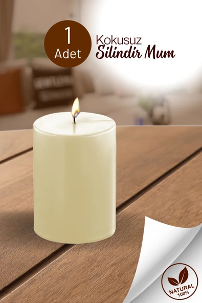 1 Adet Silindir Dekoratif Kokusuz Krem Mum- Hediyelik Blok Mum ürün görseli 1