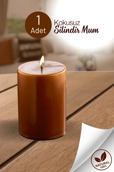 1 Adet Silindir Dekoratif Kokusuz Kahverengi Mum- Hediyelik Blok Mum ürün görseli 1