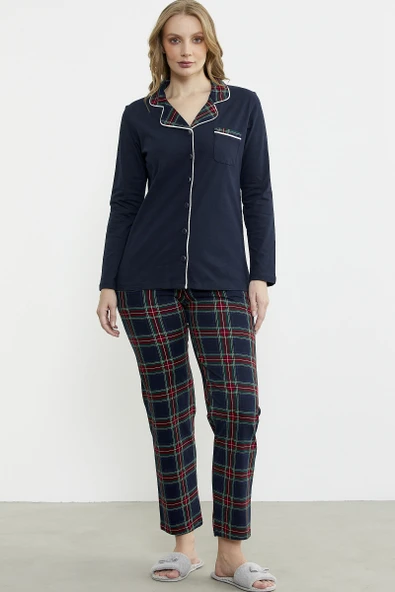Gömlek Model Ekose Pijama Takım - Lacivert ürün görseli 1