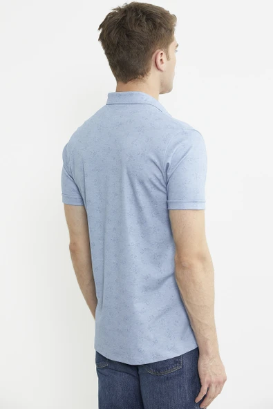 Slim Fit Baskılı Penye Gömlek - Mavi - Resim 6