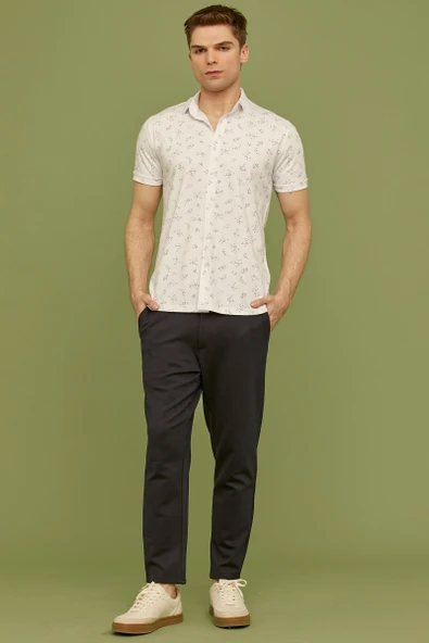 Slim Fit Baskılı Penye Gömlek - Beyaz ürün görseli 1