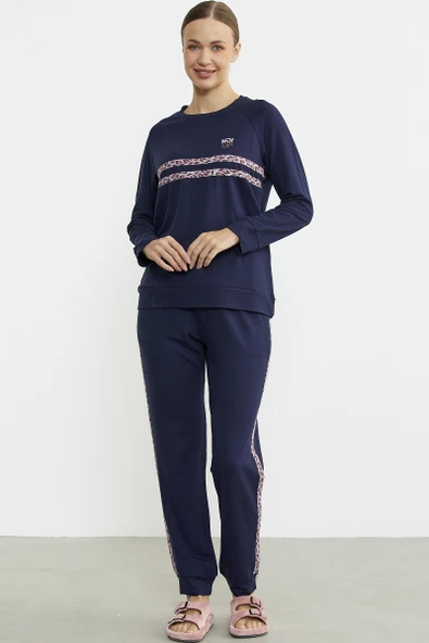 Leopar Çizgili Jogger Pijama Takım - Lacivert ürün görseli 1