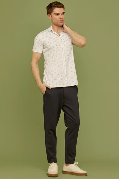 Slim Fit Baskılı Penye Gömlek - Beyaz - Resim 5