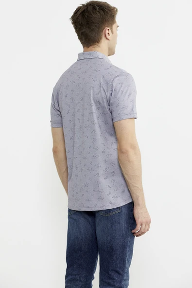 Slim Fit Baskılı Penye Gömlek - Lila - Resim 6