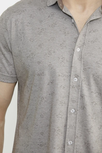Slim Fit Baskılı Penye Gömlek - Vizon - Resim 5