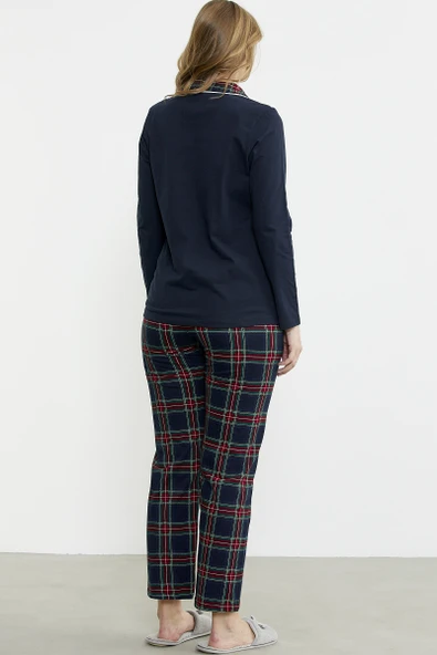Gömlek Model Ekose Pijama Takım - Lacivert - Resim 6