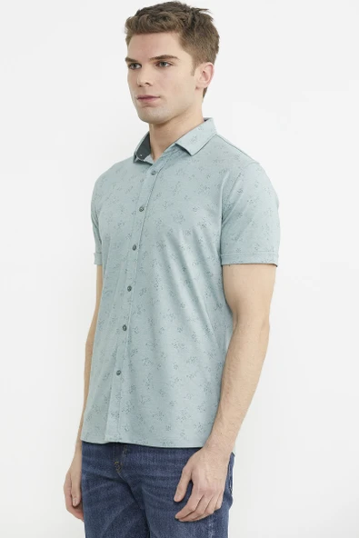 Slim Fit Baskılı Penye Gömlek - Yeşil - Resim 2