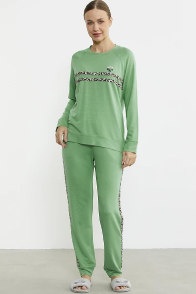 Leopar Çizgili Jogger Pijama Takım - Yeşil ürün görseli 1