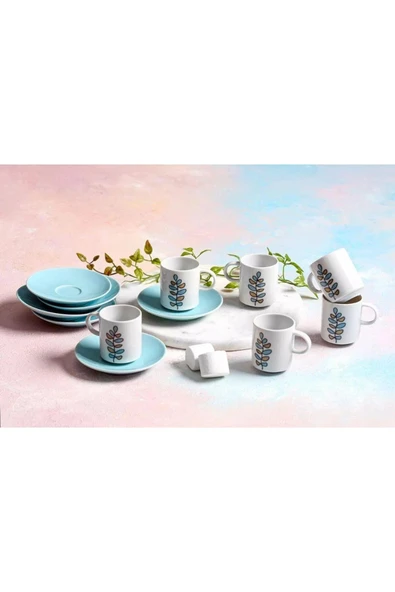 Porland Wisteria Turkuaz 6 Kişilik Kahve Takımı 90cc 04POR035202 ürün görseli 1