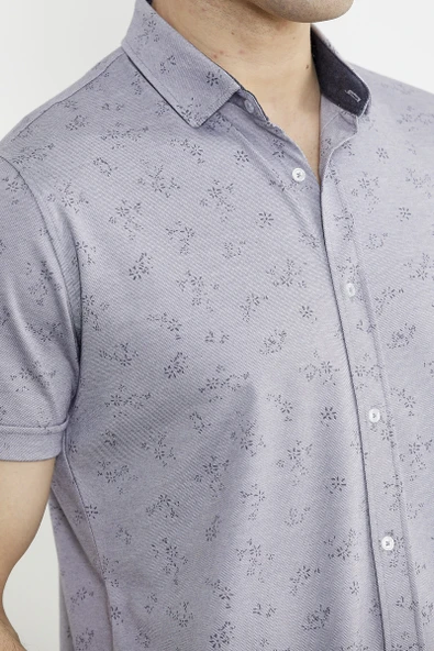Slim Fit Baskılı Penye Gömlek - Lila - Resim 5
