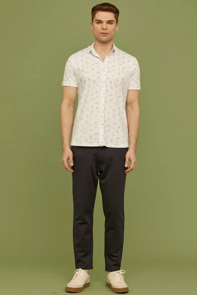 Slim Fit Baskılı Penye Gömlek - Beyaz - Resim 3