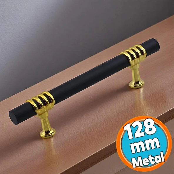 Mobilya Mutfak Dolabı Çekmece Dolap Kulpları Kapak Kulpu Kulbu Siyah Gold 128 mm Metal Kulp(12.8 cm) ürün görseli 1