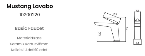 FLEKO MSTNG120 LAVABO BATARYASI KROM - Resim 2