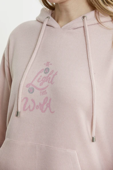 Kapüşonlu Oversize Eşofman Takım - Pembe - Resim 5
