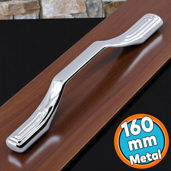 Mobilya Mutfak Dolabı Çekmece Dolap Kulpları Kapak Kulpu Kulbu Krom Renk 160 mm Metal Kulp ürün görseli 1