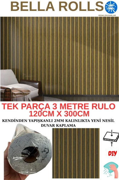120cmx300cm Tek Parça Yapışkanlı Rulo Gold Çizgili Düz Parlak Duvar Paneli Kağıdı Taksim QM0133 ürün görseli 1