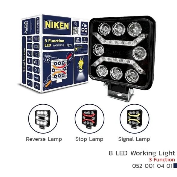 Çalışma Lambası Kamyon İş Makinesi Atv Pro 8 Led 3 Fonksiyon Kare ürün görseli 1