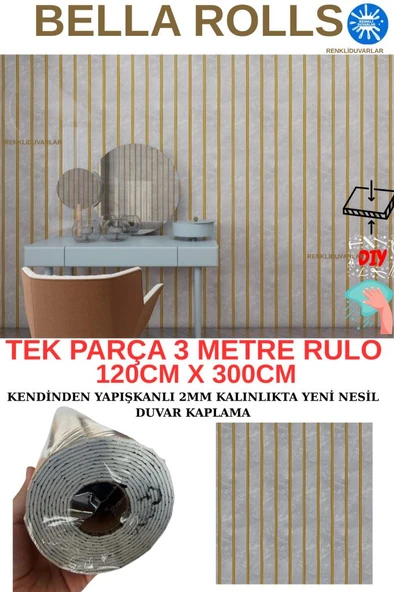 120cmx300cm Tek Parça Yapışkanlı Rulo Gold Mermer Desenli Gri Duvar Paneli Kağıdı Silivri QM0138 ürün görseli 1