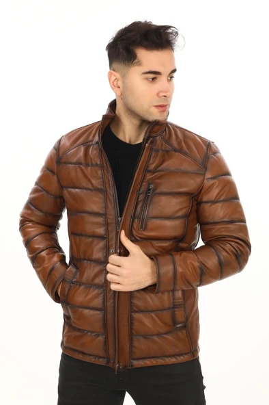 Şişme Klasik Ve Spor Kesim Deri Mont Taba Renk ürün görseli 1