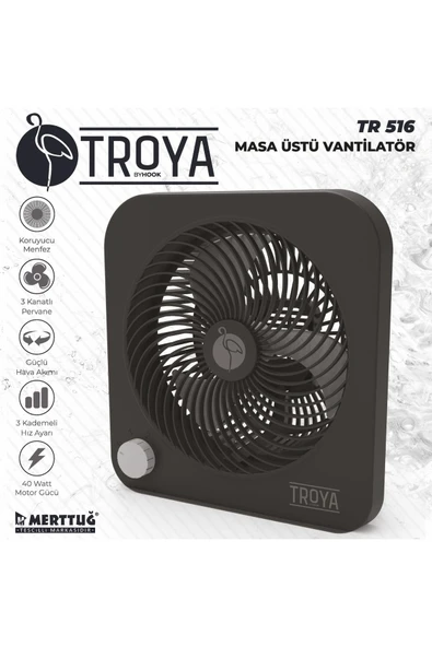 Troya By Hook Tr-516 Masaüstü Vantilatör 3 Kanatlı 3 Kademeli Vantilatör ürün görseli 1