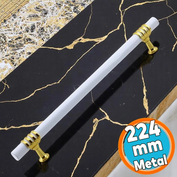 Mobilya Mutfak Dolabı Çekmece Dolap Kulpları Kapak Kulpu Kulbu Beyaz Altın 224 mm Metal Kulp(22.4 cm) ürün görseli 1