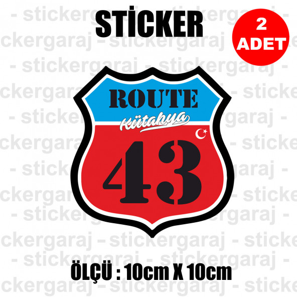 43 kütahya 2 adet plaka sticker - il şehir rota etiket - ürün görseli 1