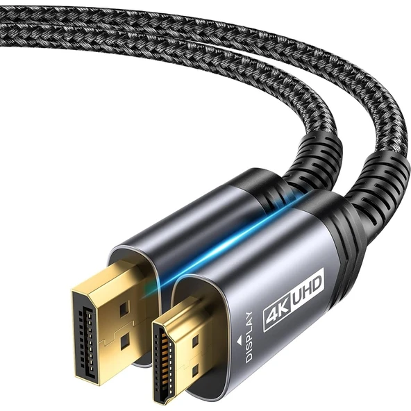 Jsaux 4K Displayport  Dp To HDMI Kablo Adaptörü 2mt Dp HDMI UHD 4K@30Hz/2K@60/1080P@120 Naylon Dp - Hdtv Tek Yönlü Kablo Dell, Projektör, Masaüstü, Amd, Nvıdıa, Lenovo, Hp, Thinkpad Uyumlu CV0047 ürün görseli 1