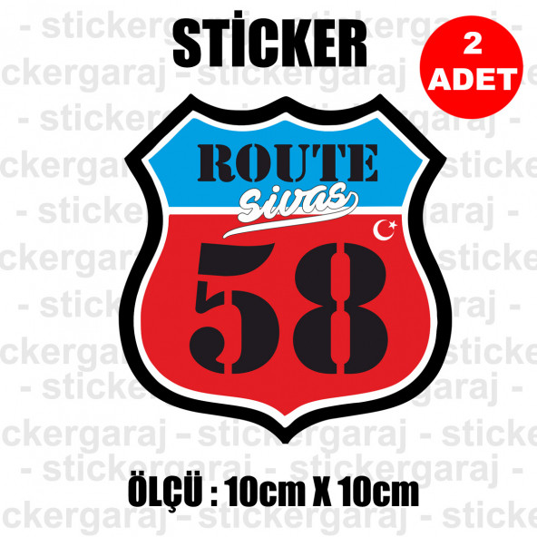 58 sivas 2 adet plaka sticker - il şehir rota etiket - kask motosiklet otomobil araba pc laptop bilgisayar cam uyumlu ürün görseli 1