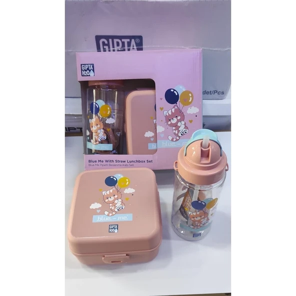 Gıpta Blue-Me Tritan Pipetli Matara + Desenli Beslenme Kabı Set ürün görseli 1