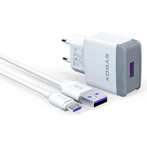 HsYn_ZTE Blade V8 Mini Uyumlu Mikro Usb Girişli 3.0 Amper Şarj Aleti+Kablo Şarj Cihazı_q30 ürün görseli 1