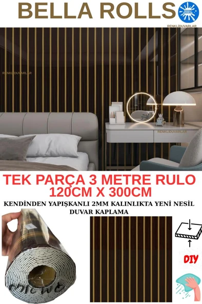 120cmx300cm Tek Parça Yapışkanlı Rulo Gold Çizgili Eskitme Parlak Duvar Paneli Kağıdı Pendik QM0140 ürün görseli 1