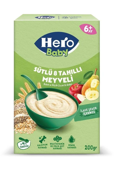 Hero Baby Sütlü 8 Tahıllı Meyveli Kaşık Mama 200g ürün görseli 1
