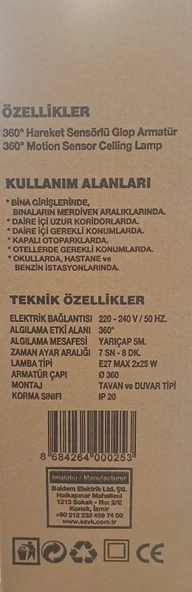 ŞAVK CAMLI TAVAN SENSÖRÜ 2XE27 - Resim 3