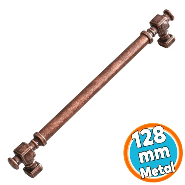 Mobilya Mutfak Dolabı Dolap Kulpu Kulbu Kulpları Eskitme Antik Bakır Düz Metal 128 mm 12.8 cm ürün görseli 1